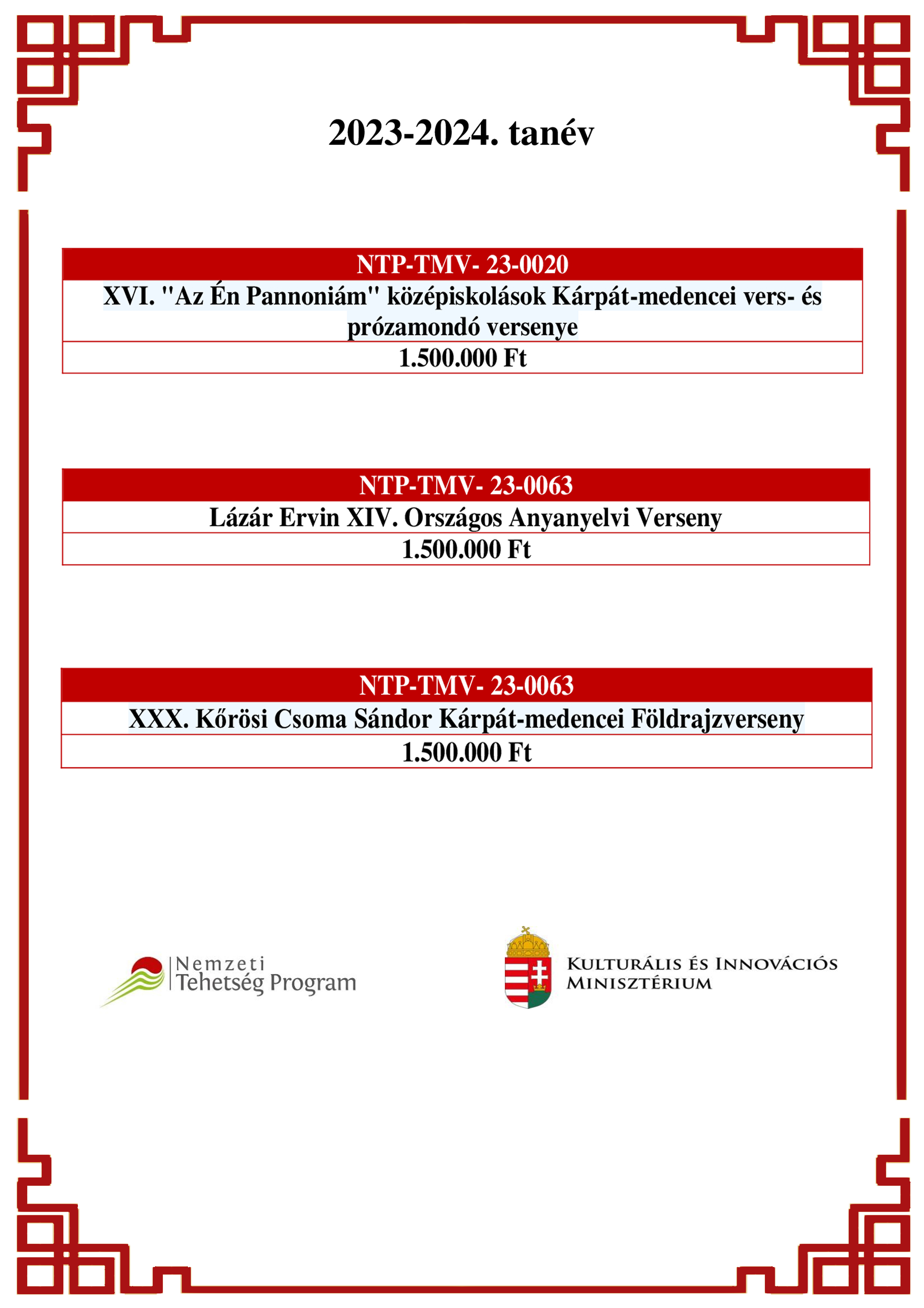 NTP-s pályázatok 2023-24. tanév